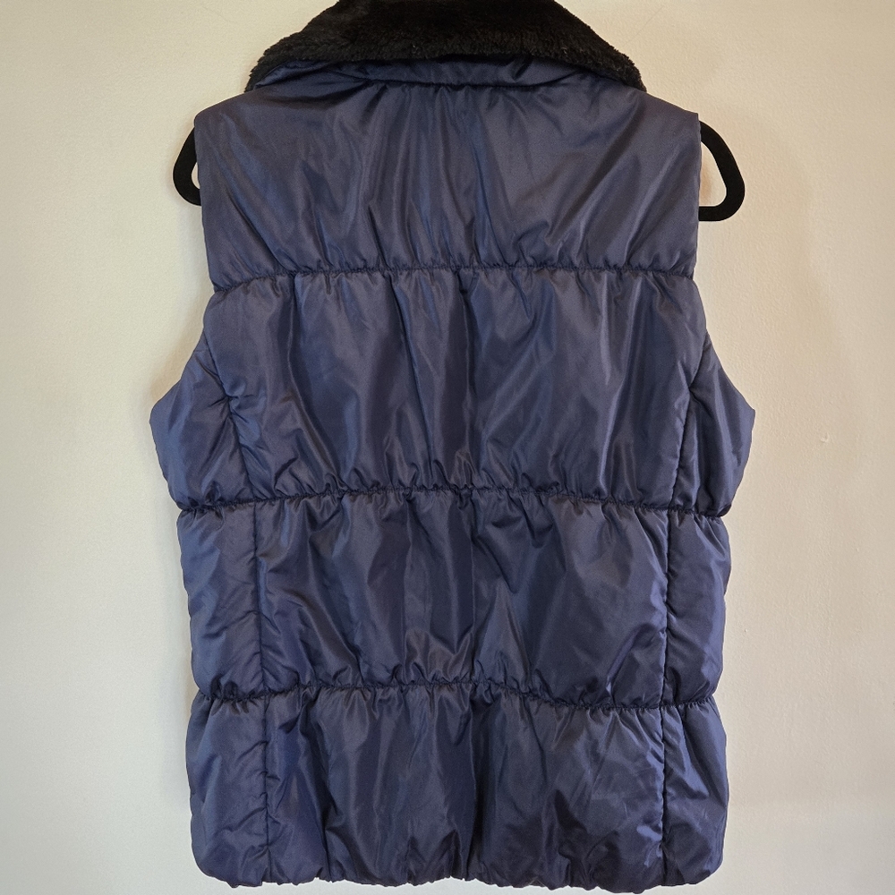 Coldwater Creek Puff Vest Womens Large 14 Navy/royal Purple Faux Fur Collar - Picture 3 of 8